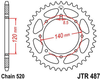 JT SPROCKETS Rear Sprocket 44 Teeth Steel Standard 520 Pitch Type 487 | JTR487.44