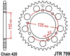 JT SPROCKETS Rear Sprocket 50 Teeth Steel Standard 420 Pitch Type 799 | JTR799.50