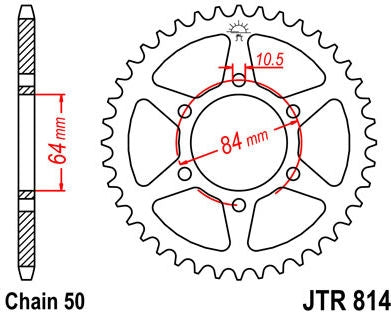 JT SPROCKETS Rear Sprocket 50 Teeth Steel Standard 530 Pitch Type 814 | JTR814.50
