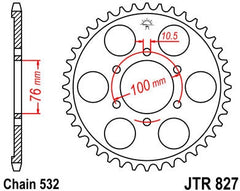 JT SPROCKETS Rear Sprocket 44 Teeth Steel Standard 520 Pitch Type 827 | JTR827.44