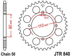 JT SPROCKETS Rear Sprocket 38 Teeth Steel Standard 530 Pitch Type 840 | JTR840.38