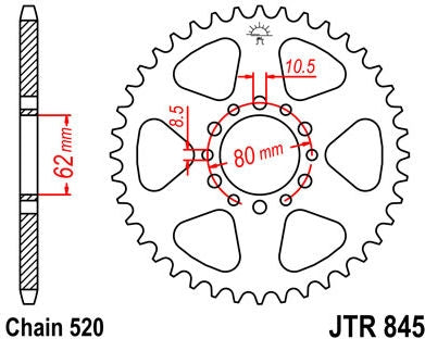 JT SPROCKETS Rear Sprocket 45 Teeth Steel Standard 520 Pitch Type 845 | JTR845.45