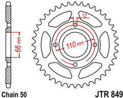 JT SPROCKETS Rear Sprocket 38 Teeth Steel Standard 530 Pitch Type 849 | JTR849.38