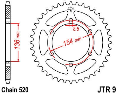 JT SPROCKETS Rear Sprocket 47 Teeth Steel Standard 520 Pitch Type 9 | JTR9.47