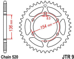 JT SPROCKETS Rear Sprocket 47 Teeth Steel Standard 520 Pitch Type 9 | JTR9.47