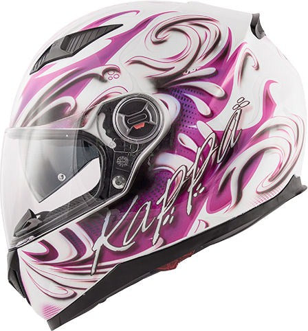Kappa KV27 Denver Flowers Lady Full-face helmet in thermoplastic material, Glossy White / Fuchsia | HKKV27FFLWX