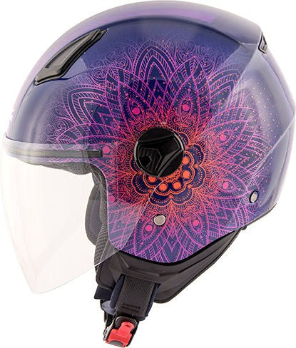 Kappa KV28 Miami Mandala Lady Demi-Jet helmet in thermoplastic material, Purple / Orange | HKKV28FMDPR
