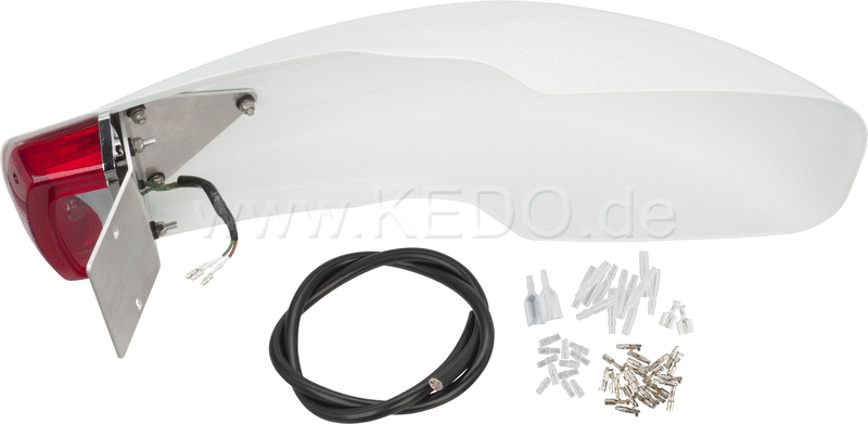 Kedo SuperMoto Rear Fender, White (Red Taillight, Street Legal) | 20078