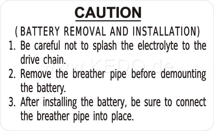Kedo Indicating Label 'Battery Removal and Installation), transparent background, black lettering, inside LH side cover, size 61x37mm with protection movie | 21289S