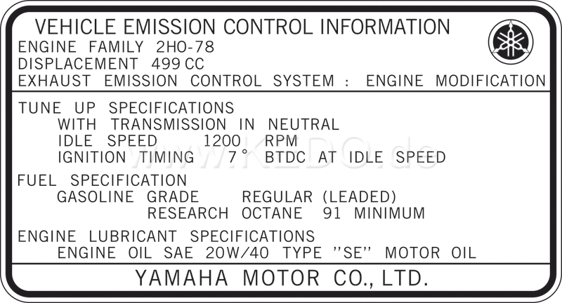 Kedo Indicating Label 'Vehicle Emission Control Information' type 2H0 78, LH side cover (inside) | 21290