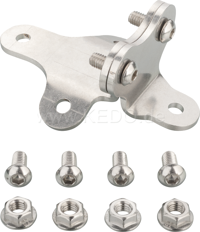 Kedo Front Fender Bracket 'Scrambler Style', stainless steel bracket set for fender mounting on triple clamp (32mm center distance), incl M6 screws and nuts. | 22236