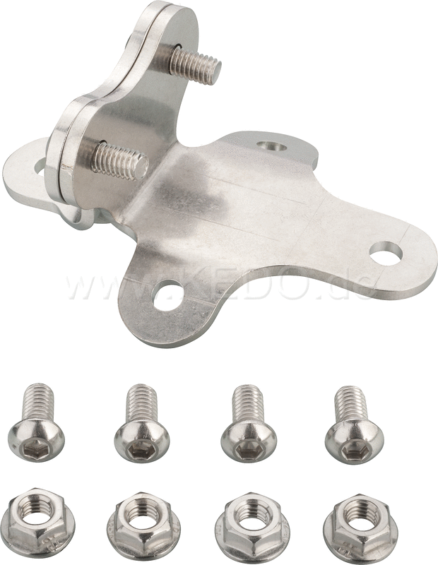 Kedo Front Fender Bracket 'Scrambler Style', stainless steel bracket set for fender mounting on triple clamp (32mm center distance), incl M6 screws and nuts. | 22236