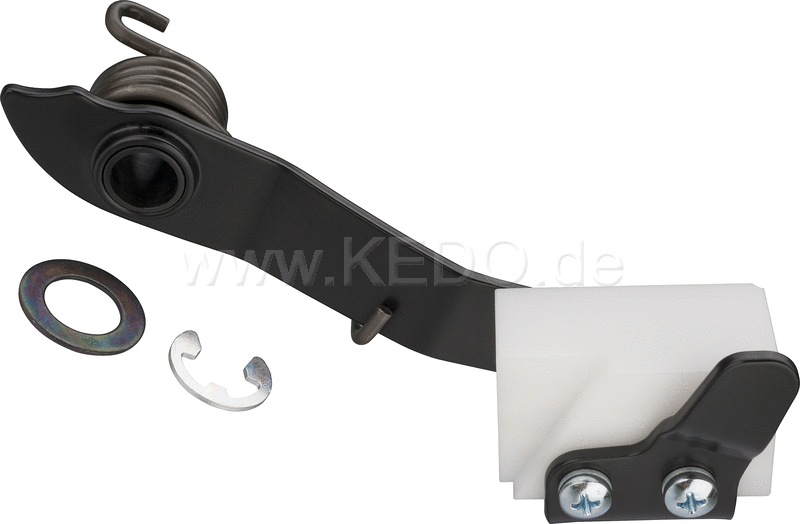 Kedo Chain Tensioner Set, complete incl spring, slider and small parts, tensioner arm stainless steel powder coated. | 28603
