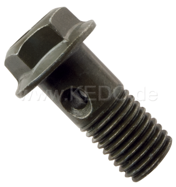 Kedo Screw, Hollow, M10x1.25 for Brake Caliper, Spanner size 12mm, Black / Dark Green Zinc-Plated (OEM-Style) | 29447