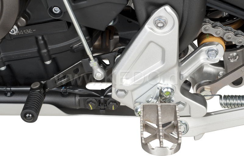 Kedo Heavy Duty Enduro Footpegs, stainless steel, 1 pair, serrated & Widened, contact area approx. 46x84mm, incl. Footpegs bracket zinc plated | 30950