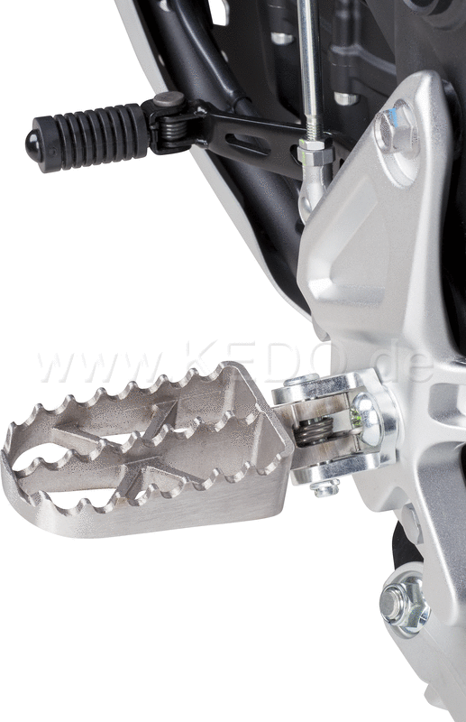 Kedo Heavy Duty Enduro Footpegs, stainless steel, 1 pair, serrated & Widened, contact area approx. 46x84mm, incl. Footpegs bracket zinc plated | 30950