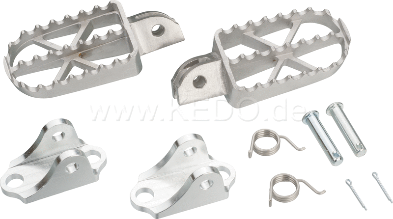Kedo Heavy Duty Enduro Footpegs, stainless steel, 1 pair, serrated & Widened, contact area approx. 46x84mm, incl. Footpegs bracket zinc plated | 30950