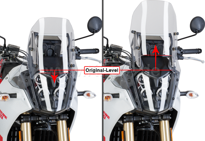 Kedo T7 Windscreen adapter "High & Low", stainless steel, for stepless and tool-free adjustment of the OEM screen from approx. -15mm to + 70mm | 31076