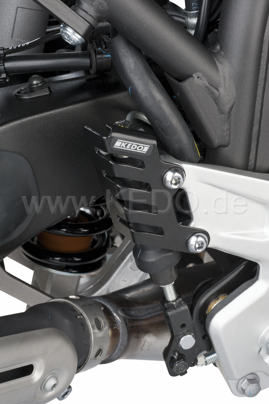 Kedo Cover for Rear Brake Master Cylinder "Short", 2mm aluminum black coated, offers reliable protection, easy mounting | 31079