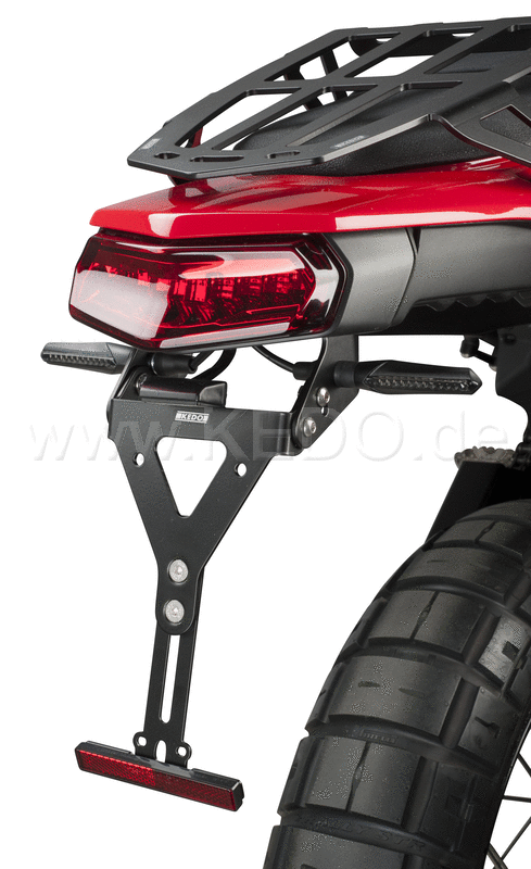 Kedo T7 Reflector Mount Aluminum Black Coated, with e-approved reflector, completes license plate bracket item 31081 (license plate height 13-18cm) | 31083