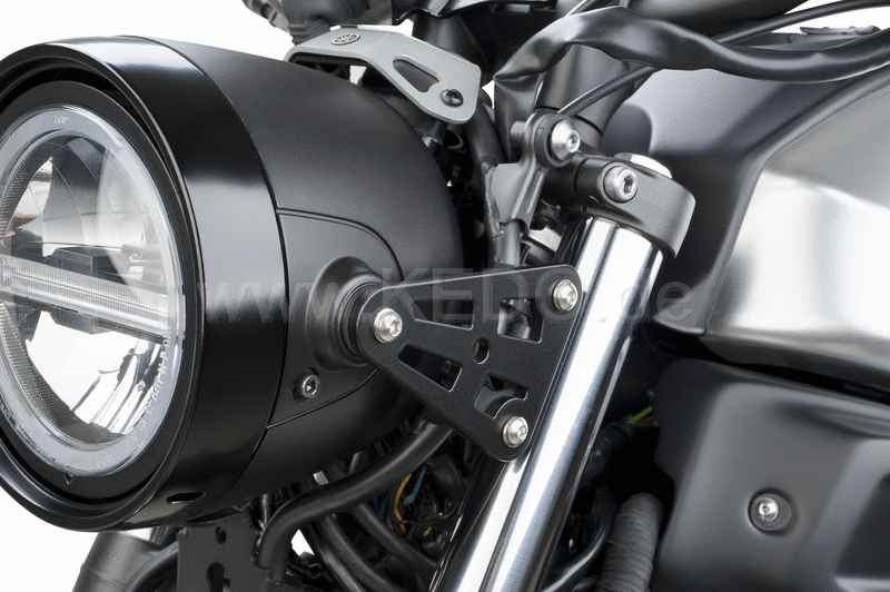 Kedo Head Light Bracket Set "NEO-CNC", replace the original thick brackets, incl 8mm mount for mini indicators, stainless steel black coated | 33115