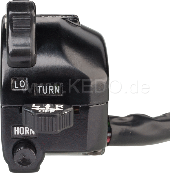 Kedo Handlebar switch Yamaha Style 'Classic' (Lights HI / LO, horn, indicators, like Housing SR OEM) including connectors and wiring diagram. | 40461