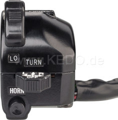 Kedo Handlebar switch Yamaha Style 'Classic' (Lights HI / LO, horn, indicators, like Housing SR OEM) including connectors and wiring diagram. | 40461
