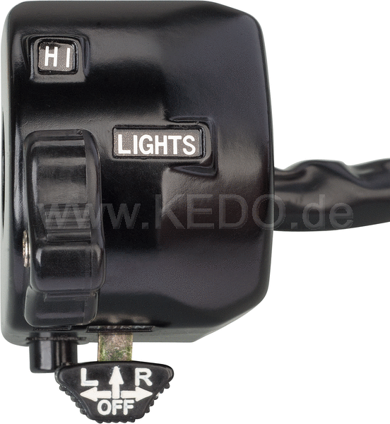 Kedo Handlebar switch Yamaha Style 'Classic' (Lights HI / LO, horn, indicators, like Housing SR OEM) including connectors and wiring diagram. | 40461