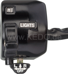 Kedo Handlebar switch Yamaha Style 'Classic' (Lights HI / LO, horn, indicators, like Housing SR OEM) including connectors and wiring diagram. | 40461