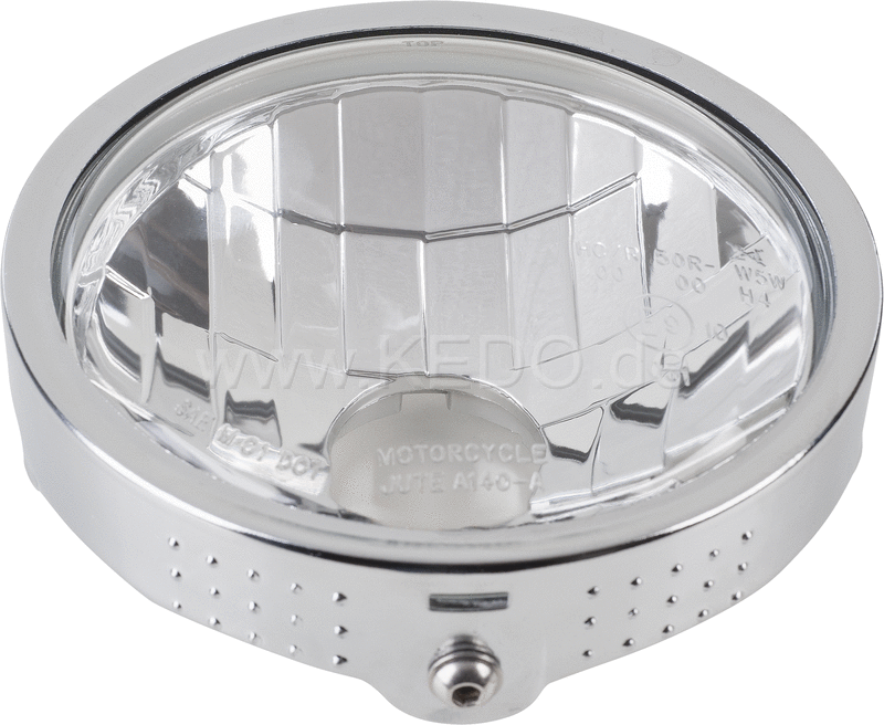 Kedo Clear Lens Headlamp insert, ready-to-mount including chrome-plated ring + parking light socket, e-homologated (w / o H4 bulb) | 40727
