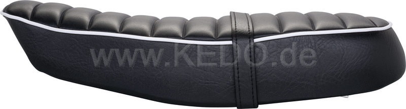 Kedo Seat 'Ultra Classic', ribbed black cover, white piping, ready-to-mount, including rear bracket 27153, length 55cm, incl passenger seat strap.. | 40805