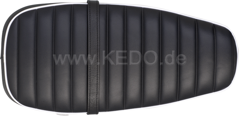 Kedo Seat 'Ultra Classic', ribbed black cover, white piping, ready-to-mount, including rear bracket 27153, length 55cm, incl passenger seat strap.. | 40805