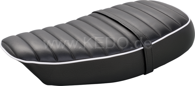 Kedo Seat 'Ultra Classic', ribbed black cover, white piping, ready-to-mount, including rear bracket 27153, length 55cm, incl passenger seat strap.. | 40805
