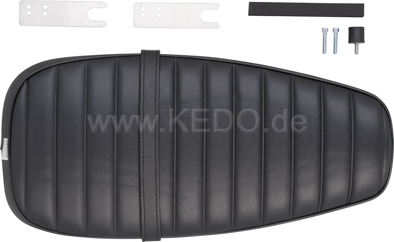 Kedo Seat 'Ultra Classic', ribbed black cover, black piping, ready-to-mount, including rear bracket 27153, length 55cm, incl passenger seat strap. | 40847