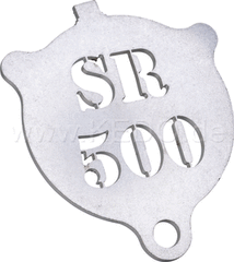 Kedo Side Stand Support (shape like oil filter cover SR / XT), 3mm stainless steel with rounded edges, lasered SR lettering | 41067SR