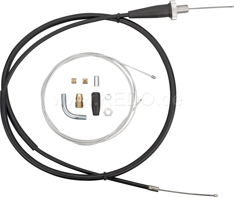 Kedo Throttle Cable Kit 'Do-It-Yourself' (100 ° Redirection Pipe with Adjuster, Sleeve with Adjuster, 2x Inner Cable, 2x Soldering Nipple, 1x End Cap) | 41184