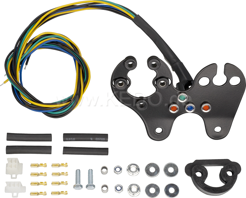Kedo Speedometer Bracket Stainless Steel, Powdercoated, Suitable for Daytona Mechanica-Speedo # 41287, including four pilot lights, Suitable for 6 + 12V. | 41311