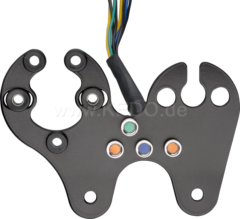 Kedo Speedometer Bracket Stainless Steel, Powdercoated, Suitable for Daytona Mechanica-Speedo # 41287, including four pilot lights, Suitable for 6 + 12V. | 41311