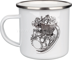 Kedo Nostalgia Mug '500cc' with stylized SR / XT500 engine, 300ml white / black in gift box, enamel with metal rim (hand rinses recommended) | 41411
