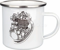 Kedo Nostalgia Mug '500cc' with stylized SR / XT500 engine, 300ml white / black in gift box, enamel with metal rim (hand rinses recommended) | 41411
