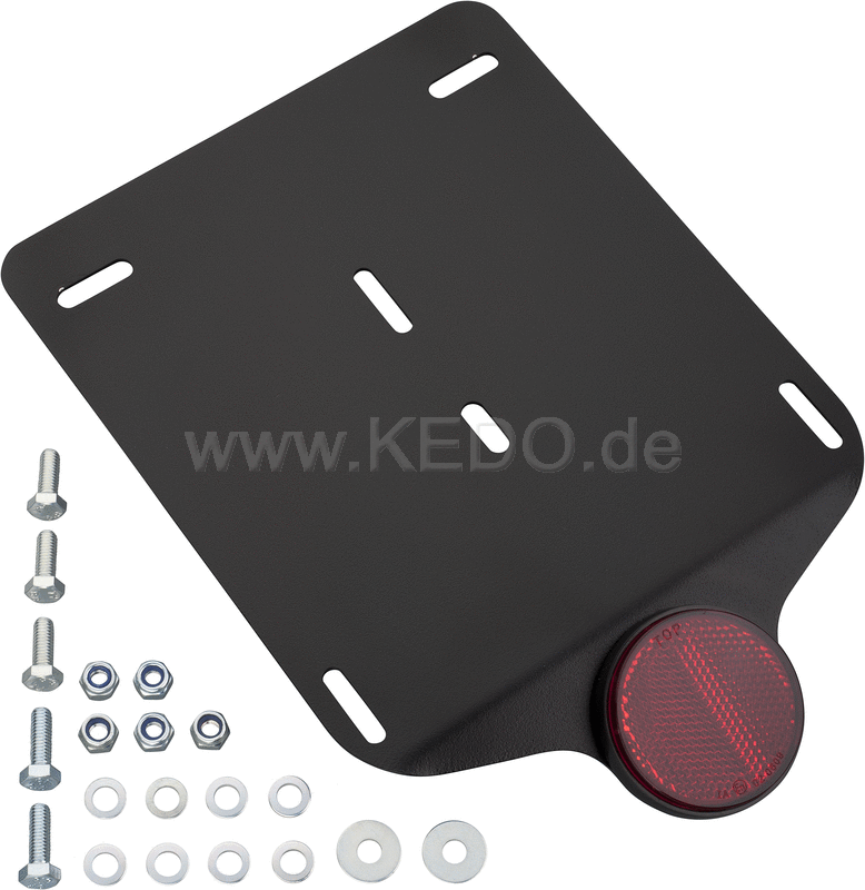 Kedo License Plate Support with Round Rear Reflector, aluminum, black, incl mounting material, suitable for license plate bracket item 50,089th | 50096