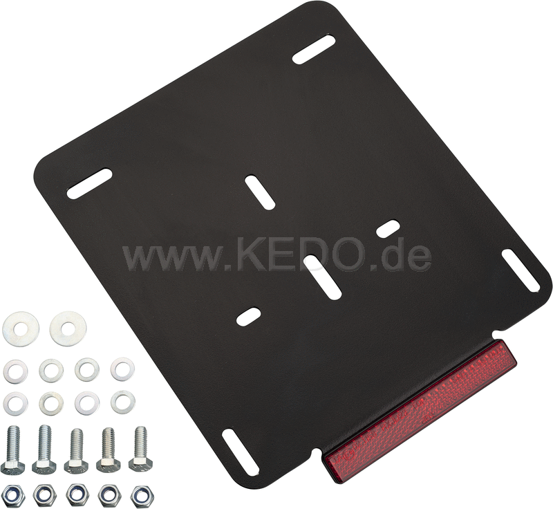 Kedo License Plate Support 180x200mm with Angular Rear Reflector, aluminum, black, incl mounting material, suitable for license plate bracket item 50,089th | 50097