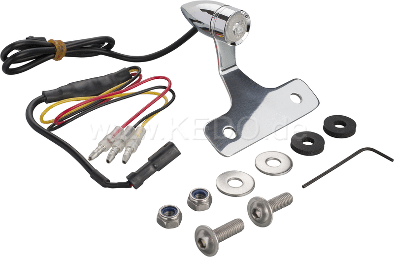 Kedo LED tail light 'Bullit', chrome, incl aluminum bracket and mounting material, 'E' approved. | 50116C