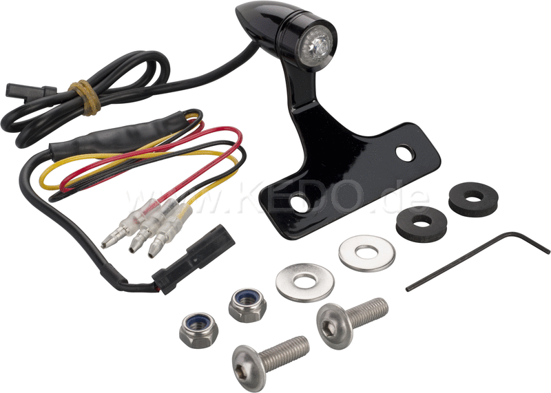 Kedo LED tail light 'Bullit', black, including black aluminum bracket and mounting material, 'E' approved. | 50116S