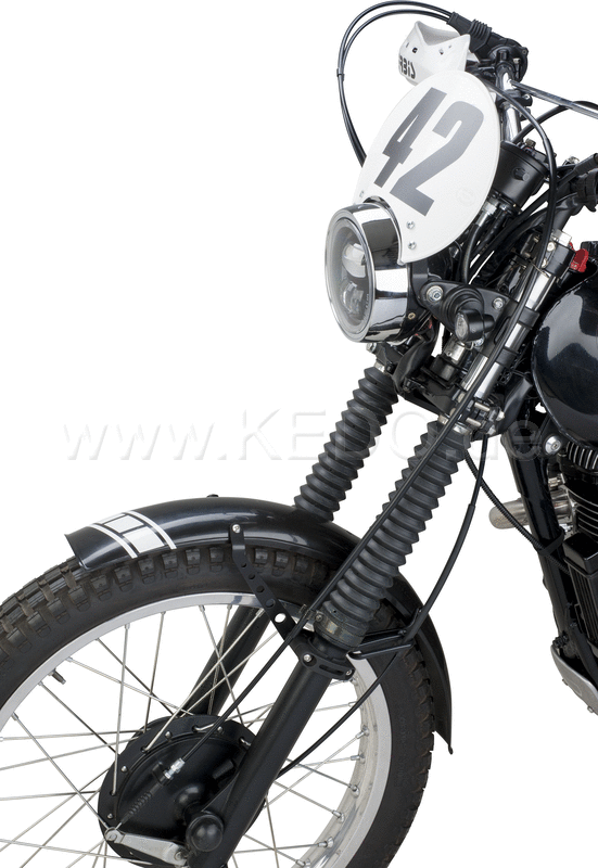 Kedo Trial Front Fender style engine, black, not drilled, free positionable, including black aluminum brackets & clamps, 2x decals. | 50769S