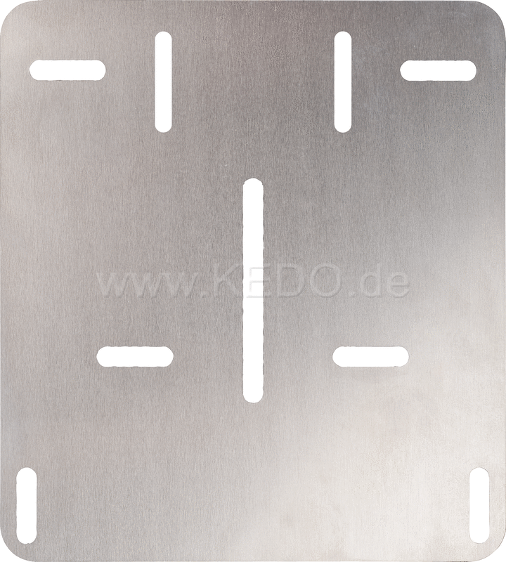 Kedo License Plate Reinforcement Plate for Euro license plate 18x20cm, aluminum 2mm, rounded, univ mounting thanks to various lasered mounting holes. | 60224