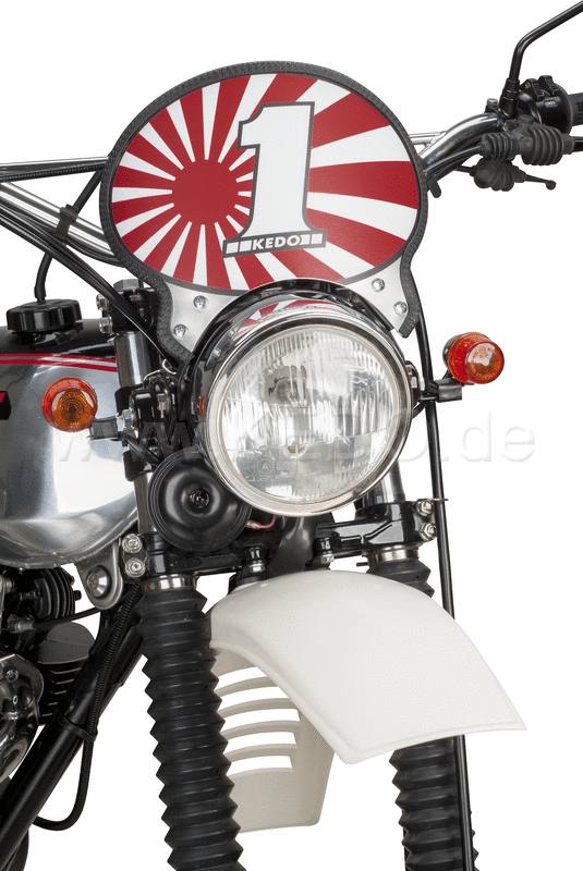Kedo Starting Number Plate 'Six Days', aluminum, with stainless steel brackets black, suitable for original headlight and -brackets (incl 2 stickers.) | 60404