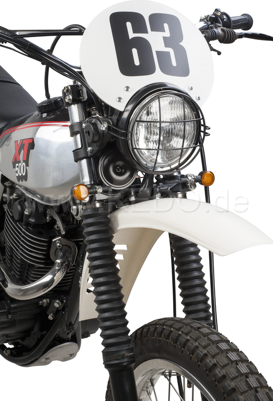 Kedo Number Plate 'Six Days', Preston Petty plastic white, ready to mount with black stainless steel brackets, for original headlight brackets, tilt +/-. | 60405W