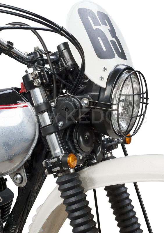 Kedo Number Plate 'Six Days', Preston Petty plastic white, ready to mount with black stainless steel brackets, for original headlight brackets, tilt +/-. | 60405W