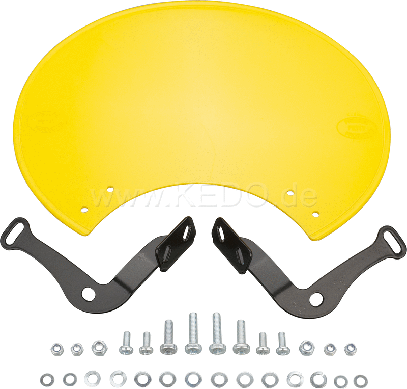 Kedo Number Plate 'Six Days', Preston Petty plastic yellow, ready to mount with black stainless steel brackets, for original headlight brackets, tilt +/-. | 60406G